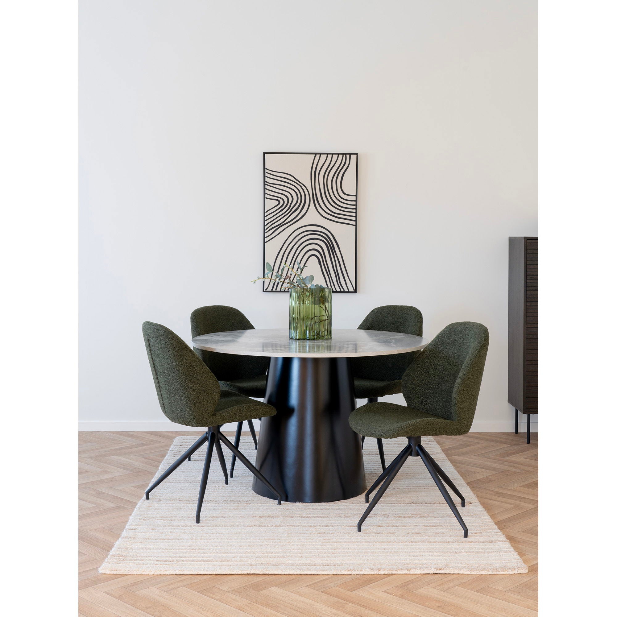 Monte Carlo Dining Chair - Dining Chair with swivel, bouclé, green, black legs, HN1241